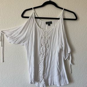 Open Shoulder Midi Sleeve Top White with Lace